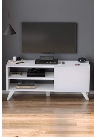 Tv Sehpası Kapaklı Tv Sehpası Raflı Tv Ünitesi Televizyon Sehpası 100 X 35 Cm Malta Beyaz Beyaz