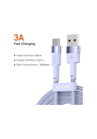 Snapbuytoocki Usb Type C Kablo 3a Hızlı Şarj Veri Kablosu Xiaomi 11 Poco F3 Realme Samsung Uyumlu S20 Redmi Chınagökyüzü Mavi3m