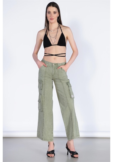 Bpf Normal Bel Wide Leg Kargo Pantolon-haki Haki