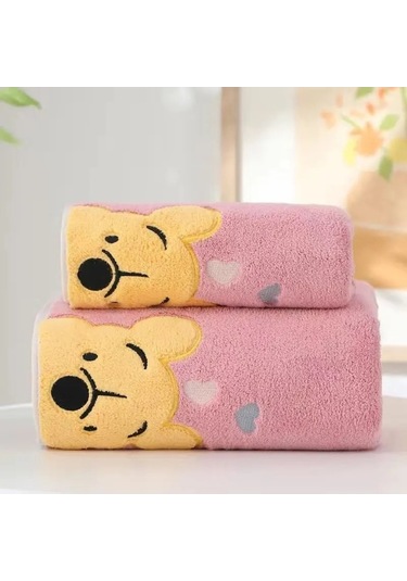 Zyzqstore Kalınlaşmış Mercan Kadife Banyo Havlusu Nakış Pooh Ayı Çok Renkli Çok Renkli