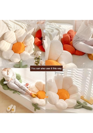 Elmpaly Turuncu Yastık 24x25 İnç Yumuşak Puşiden Dekoratif Çiçek Koltuk Yastığı Turuncu