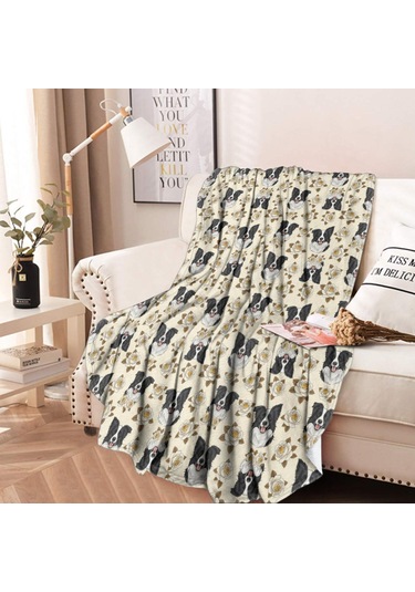 Border Collie Desenli Yuvarlak Polar Battaniye, Yumuşak & Hafif, 47 İnç-a9 Border Collie Rose