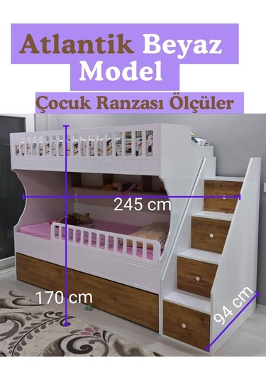 Atlantik Beyaz Model Çocuk Ranzası