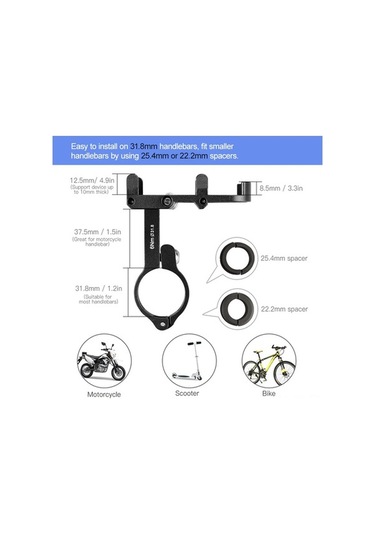 Besthome1 Alüminyum Bisiklet Telefon Tutucu, 3.5-6.2 İnç Telefonlar İçin Ayarı Değiştirilebilir, Siyah, Hafif Ve Dayanıklı Siya Siyah
