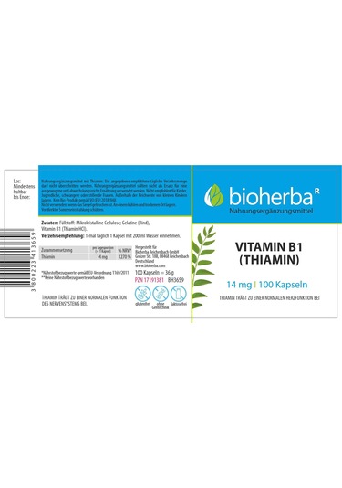 Bioherba Vitamin B1 Benfotiamine Thiamine 14 Mg 100 Caps