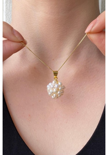 Kadın Prenses Model Doğal İnci Küpe Kolye Yüzük Üçlü Set 9 / Sarı Gümüş