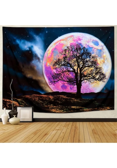 Blacklight Ay Goblen Uv Reaktif Galaxy Uzay Goblen Trippy Dağ Ağacı Goblen Yıldızlı Gece Gökyüzü Goblen Duvar Asılı