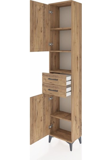 Arges Dolap 4 Raflı 2 Çekmeceli 2 Kapaklı 44x30x221 Çam-çam Atlas Çam