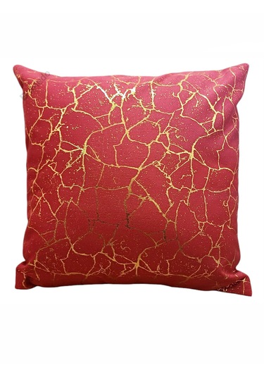 Altın Varak Desenli Dekorafit Tekli Kırlent Kılıfı 42x42 Cm Şık Ve Zarif Tasarım Kırmızı
