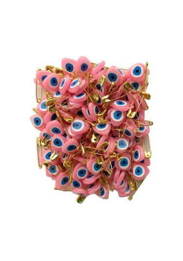 Nazar Boncuğu Sarı Çengelli İğneli Pembe Boncuk 50 Adet