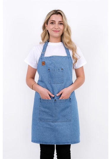 Ayarlanabilir Askılı Kot Mutfak Önlüğü Siyah Siyah