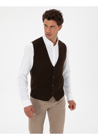 Pierre Cardin Erkek Koyu Kahverengi Yelek Triko 50317313-vr084 Koyu Kahverengi
