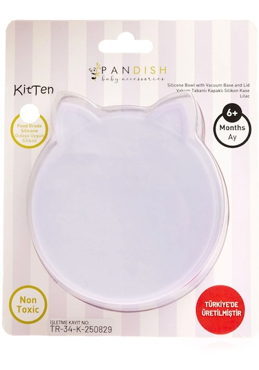Pandish Kitten Vakum Tabanlı Kapaklı Silikon Kase Lila