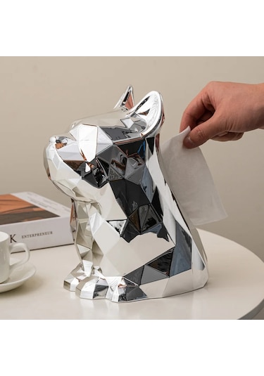 Gümüş-ışık Lüks Doku Kutuları Plastik Peçete Tutucu Fransız Bulldog Heykel Basit Gözlük Tutucular Ev Dekoratif Masa Düzenleyici
