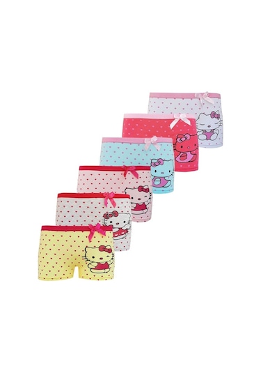 6'lı Kız Çocuk Sevimli Kedicik Boxer Pamuklu Likralı Eğlenceli