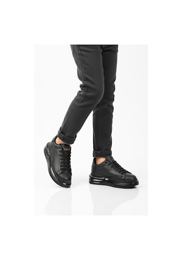 Walkway Siyah Bağcıklı Cilt Hafifi Unisex Sneaker 628 G Siyah