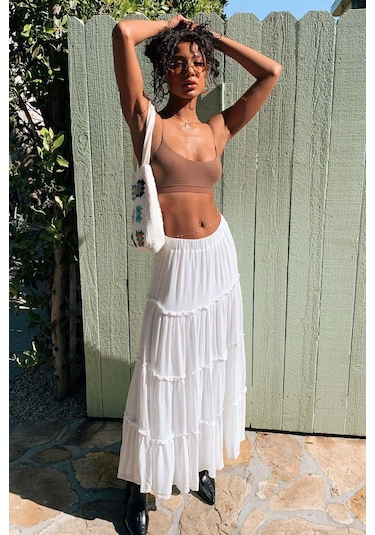 Madmext Beyaz Basic Pileli Kadın Uzun Etek-beyaz Beyaz