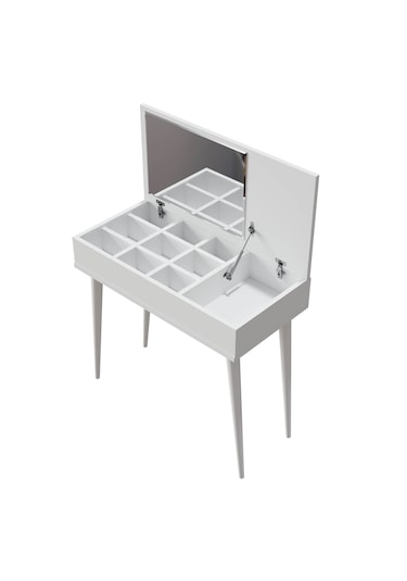 2220 Flora Düşer Kapaklı Aynalı Ahşap Ayaklı 80 Cm Makyaj Masası