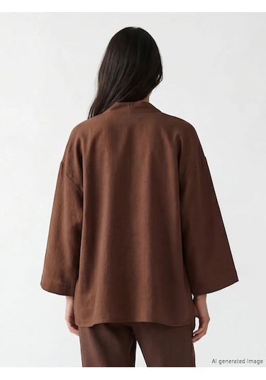 Lc Waikiki Kahverengi Şal Yaka Oversize Kadın Kimono