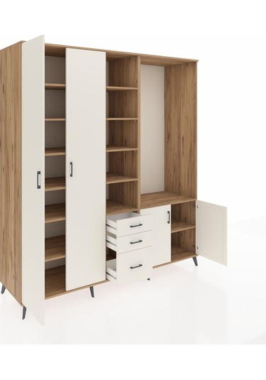 Kronos Dolap 13 Raflı 3 Çekmeceli 4 Kapaklı 220x59x243 Çam-aytaşı/aytaşı Aytası/aytası