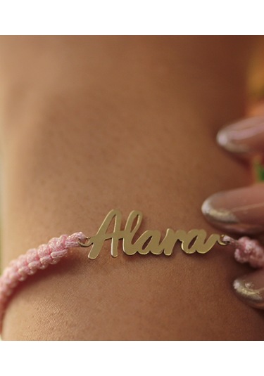 Diamine 14 Ayar Altın İsim Bileklik İp Bileklik Sarı Altın