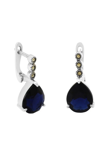 Tesbihane Faset Night Blue Zirkon Taşlı Damla Tasarım 925 Ayar Gümüş Kadın Küpe