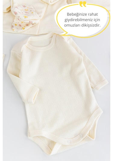 Çiçek Nakışlı Fırfırlı Pamuklu 10 Parça Kız Bebek Hastane Çıkışı Bebek Takımı