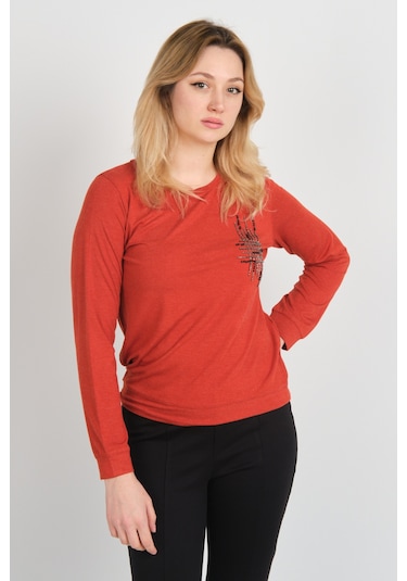 Sistas Kadın Taş Ve Boncuk Süslemeli Uzun Kollu Bluz 24589 Kiremit Kiremit