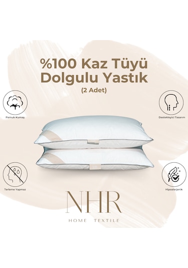 %100 Kaz Tüyü Dolgulu,%30 Gıdık Uyku Yastığı/50x70 1000gr/2 Adet