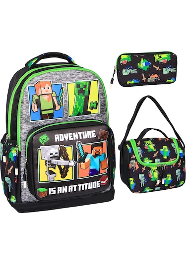 Yeşil Baskılı, 3 Lü İlkokul Erkek Çocuk Beslenmeli Ve Kalemlikli