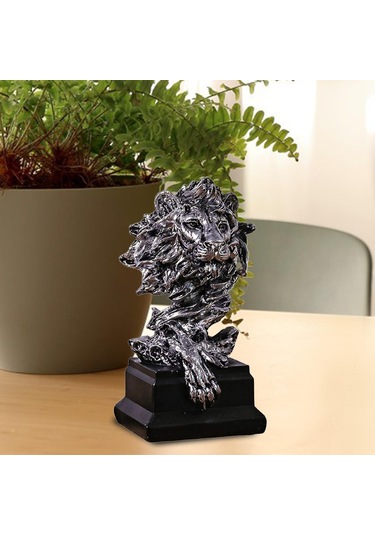 Suntek Magideal Aslan Kafası Heykeli El Sanatları Masa Süsleme Gümüş