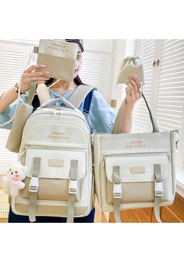 Suntek Okul Çantaları Set Tuval Sırt Çantası Kalem Çanta Bej