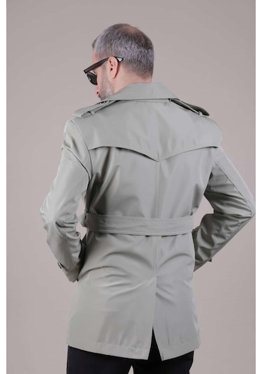 Ohepmoda Slim Fit Kemerli Erkek Trençkot Su Yeşili