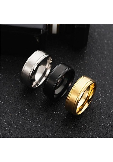 Erkek Paslanmaz Çelik 8mm Geniş Mat Çift Eğimli Basit Yüzük Takı Hediyeleri Arı Siyah