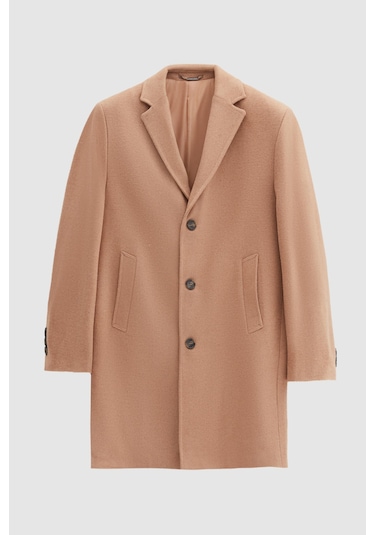 Ds Damat Regular Fit Koyu Bej Mono Yaka Kaşe Kaban 5hf08ort10000 Bej