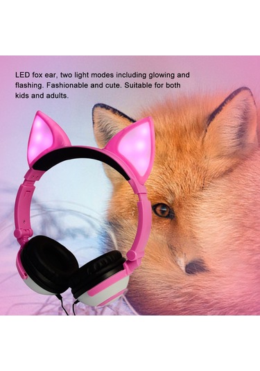 Teltree Lx-x109 Tilki Kulaklı Kulaklık, Işıklı Kulaklar, Katlanabilir, 3.5mm Bağlantı, Pembe Renk