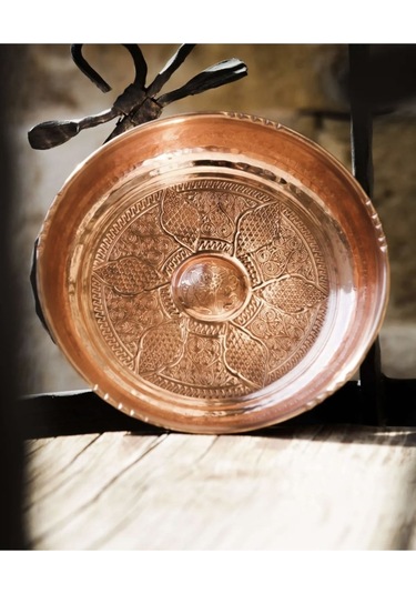 İsaoğlu Yapı Bakır Hamam Tası Bron Kurna Tası İşlemeli Motifli Ağır Kurna Tası Bakır