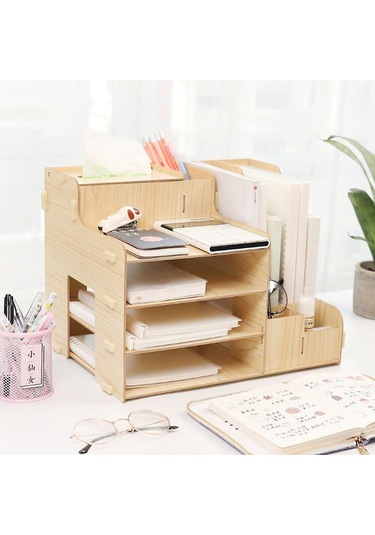 Ganzhoushop Ofis Masası Düzenleyici Elyaf Levha Kendin Yap Kalemlik Kutu Çekmece Kırtasiye Tepsi Rafı