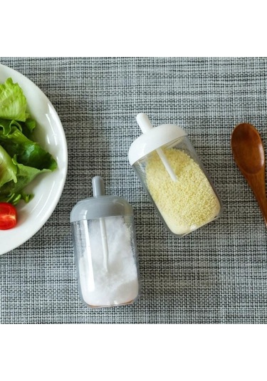 Novahub Gri Kapaklı Baharat Kavanoz Seti, Plastik Ot Çeşni Teneke Tuz Saklama Kabı, Mühür Kutusu, Biber Denizleri, Kullanışlı Kaşık, Sağlıklı Malzeme, Pp+pc, Pratik Tasarım Gri