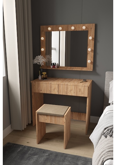 Dekorfim DF02103AC Hollywood Işıklı Aynalı Çekmeceli Makyaj Masası