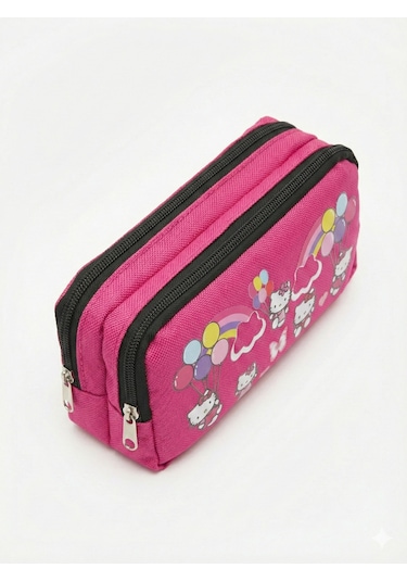 Hello Kitty Baskılı Çift Bölmeli Pembe Kız Çocuk Okul Kalemliği Pembe