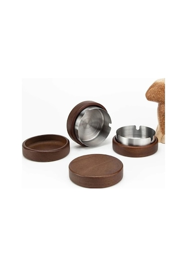 Ulzyvf Yeni Yaratıcı Tablası Sigara Rüzgar Paslanmaz Ofis Masaüstü Küllük Kül Kapaklı Ev Dekorasyon Ceviz Ahşap Adet 8cm-altın -1 Zt