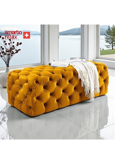 Smarto Relax Puf Soglio Ayaksız Kapitoneli Dekoratif 100x100x45 Cm Sarı Sarı