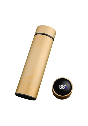 Mectime 500ml Paslanmaz Çelik Termos Su Şişesi Led Dijital Sıcaklık Göstergeli Sarı 1 L Sarı