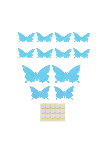 Yaleker 12 Adet 3d Simülasyon Parlak Kelebek Duvar Stickerleri - Pvc Çevre Dostu, Ev Dekorasyonu, Düğün, Balkon İçin Dayanıklı Dekoratif Etiketler Mavi