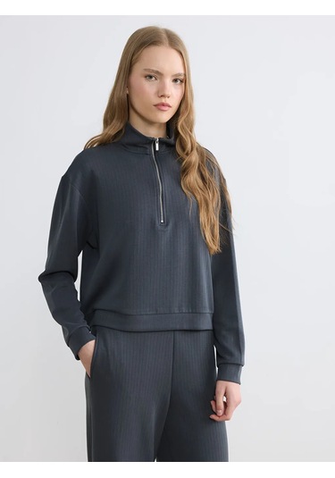 Lc Waikiki Antrasit Soft Touch Oversize Kadın Sweatshirt