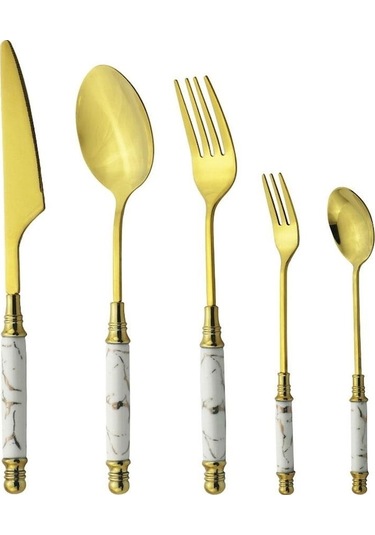 Novahub Beyaz - Altın Seramik Sofra Bıçak Çatal Kaşık Çay Kaşığı Kek Çatal Seti Vintage Paslanmaz Çeli Seti Çatal Bıçak Kaşık Tk. 56468765 Beyaz - Altın
