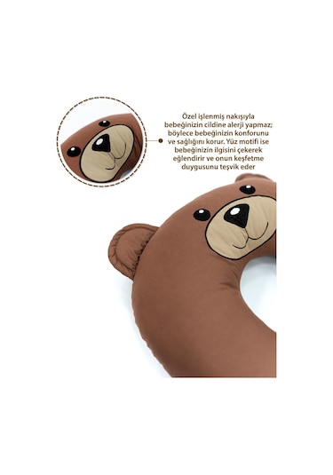 Mordesign Çift Taraflı Emzirme Yastığı Bebek Destek Minderi Hamile Yastığı Pamuk Kumaş Morbear Serisi Zg10047