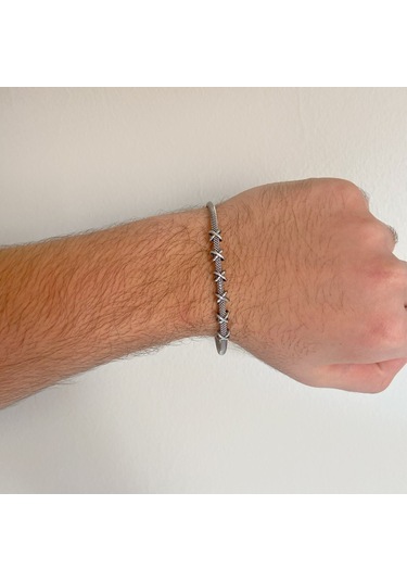 Ferizz 316l Çelik Düğüm Detaylı Gri Erkek Kelepçe Bileklik Eblk-4