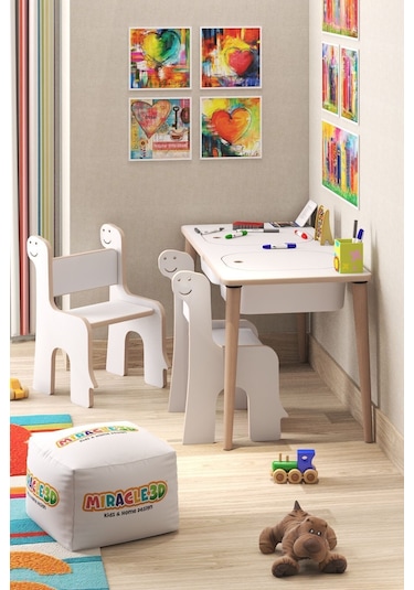 Miracle 3d Çocuk Çalışma Masası Aktivite Masası Beyaz